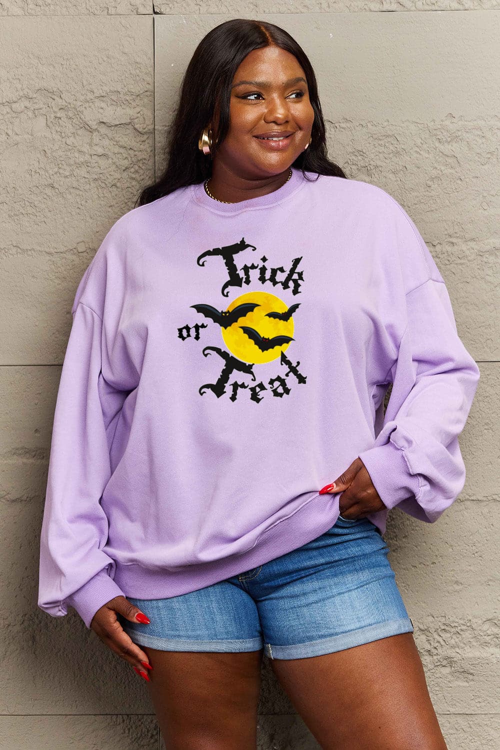 Simply Love Full Size TRICK OR TREAT Graphic Sweatshirt.