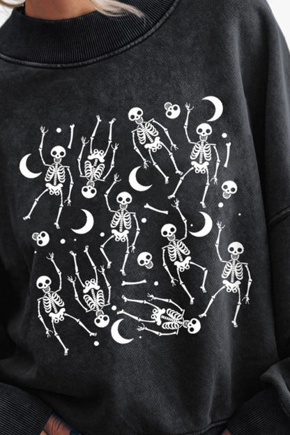 Skeleton print long sleeve sweatshirt with round neck