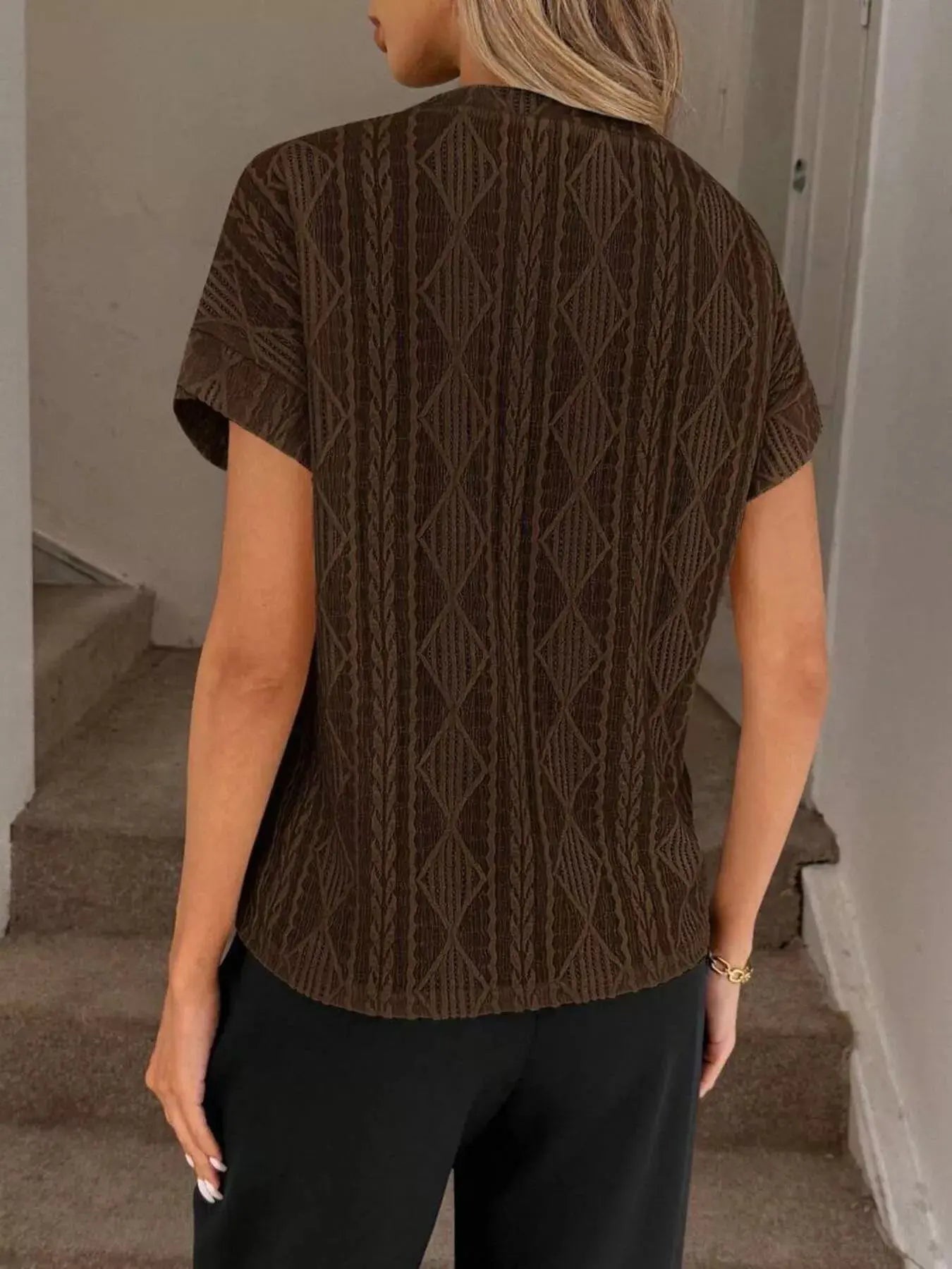 Diamond Pattern Round Neck Top Simply Love