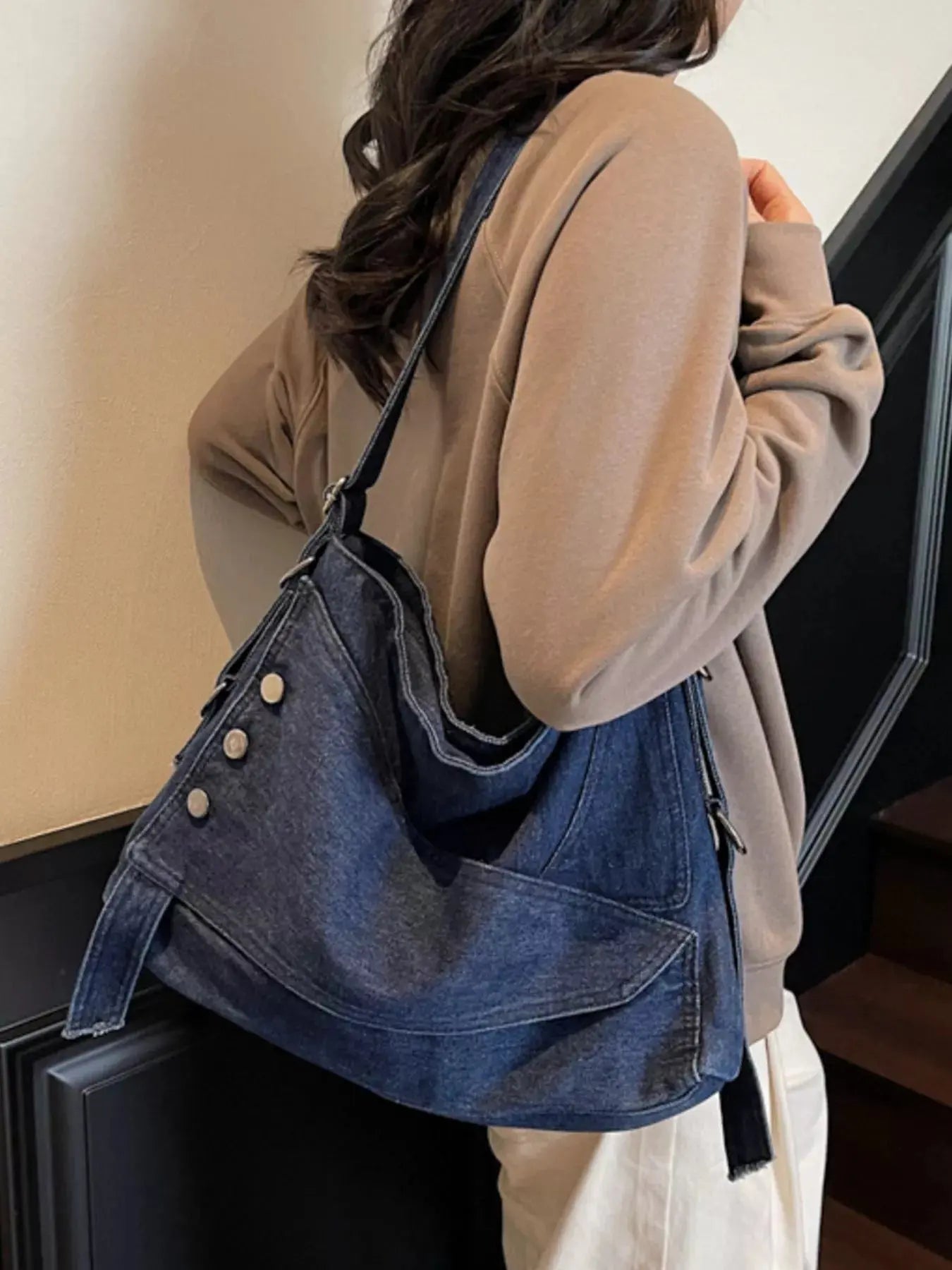Casual Denim Crossbody Bag with Button Detail Simply Love