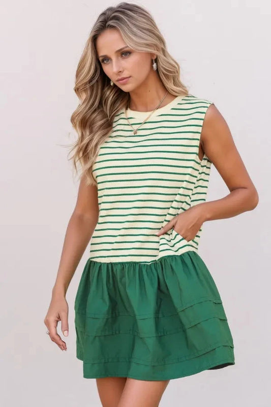 Stripe Woven Sleeveless Mini Dress Simply Love