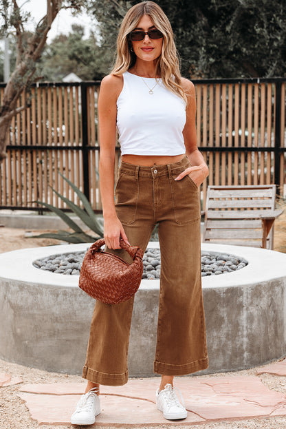 Breen Cropped High Rise Wide Leg Jeans Casual Everyday Wear