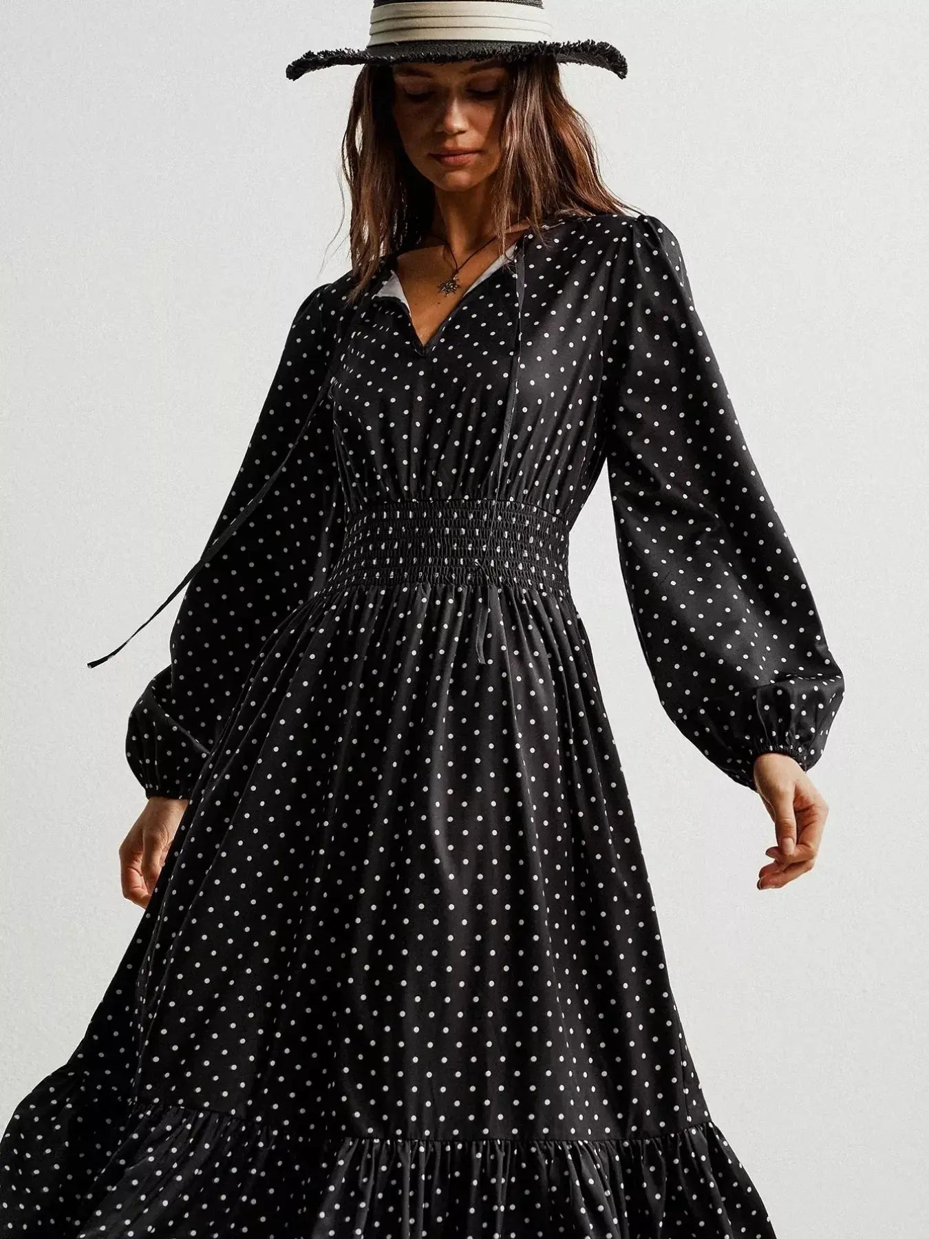 Polka Dot Long Sleeve Maxi Dress Simply Love