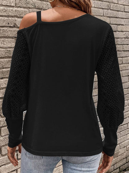 Asymmetrical Neck Lace Long Sleeve T-Shirt.