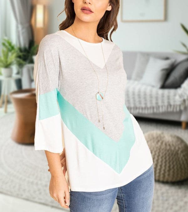 Chevron Bell Sleeve Color Block.