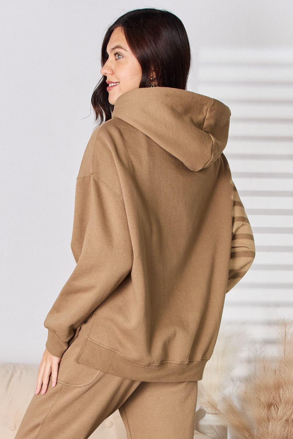 RISEN Drawstring Drop Shoulder Long Sleeve Hoodie.