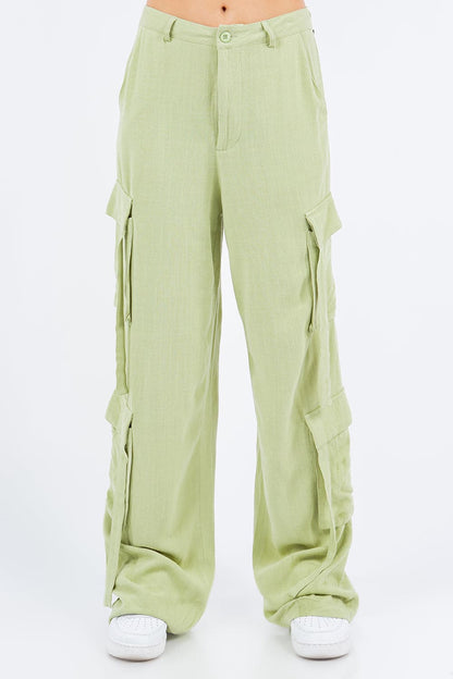 American Bazi Linen Wide Leg Cargo Pants.