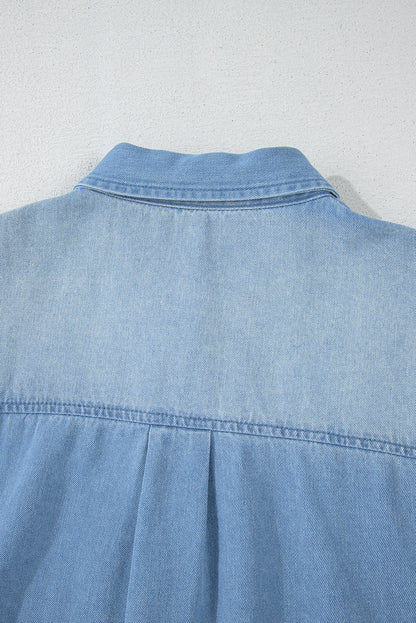 Chic Beau Blue Denim Shirt Dress with Frayed Hem