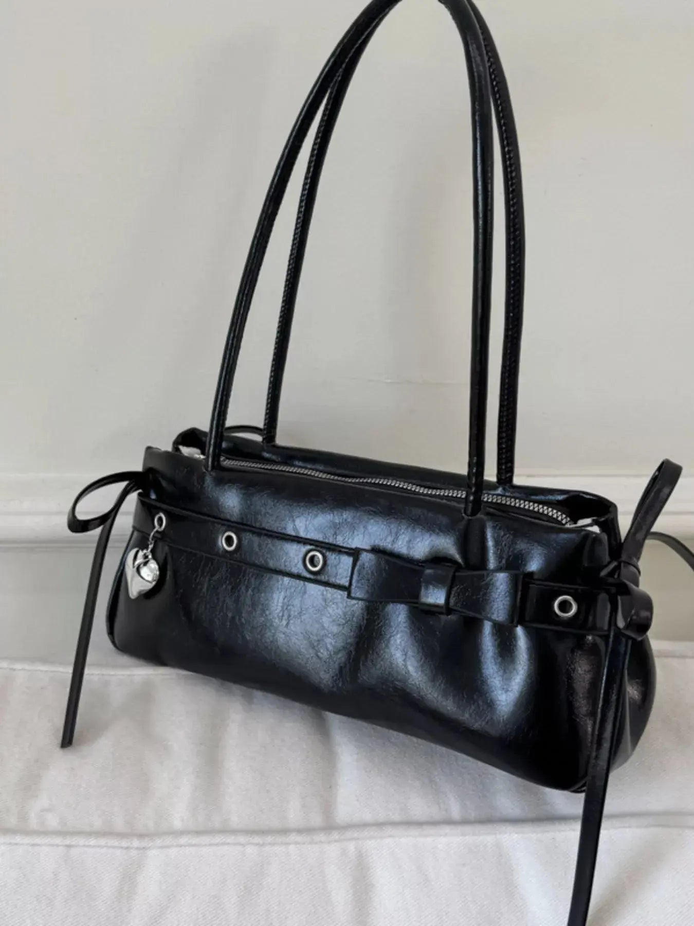 PU Leather Small Shoulder Bag With Heart Charm Elegant Tote Simply Love