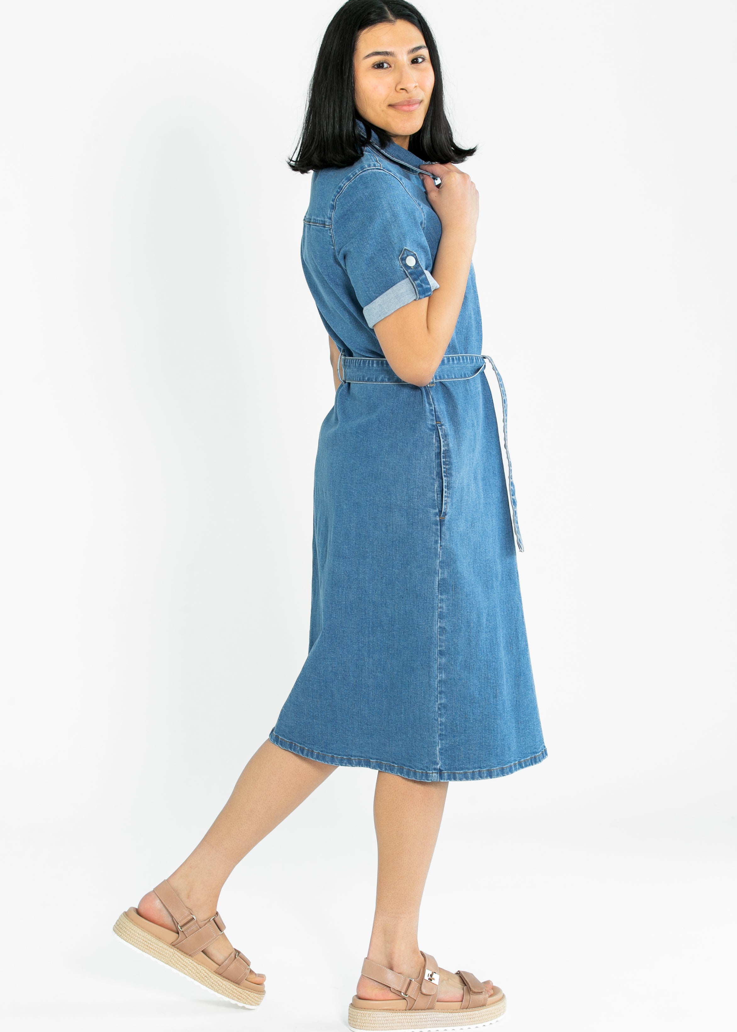Ada Denim Midi Dress - Product side view IC Dresses by Inherit Co.