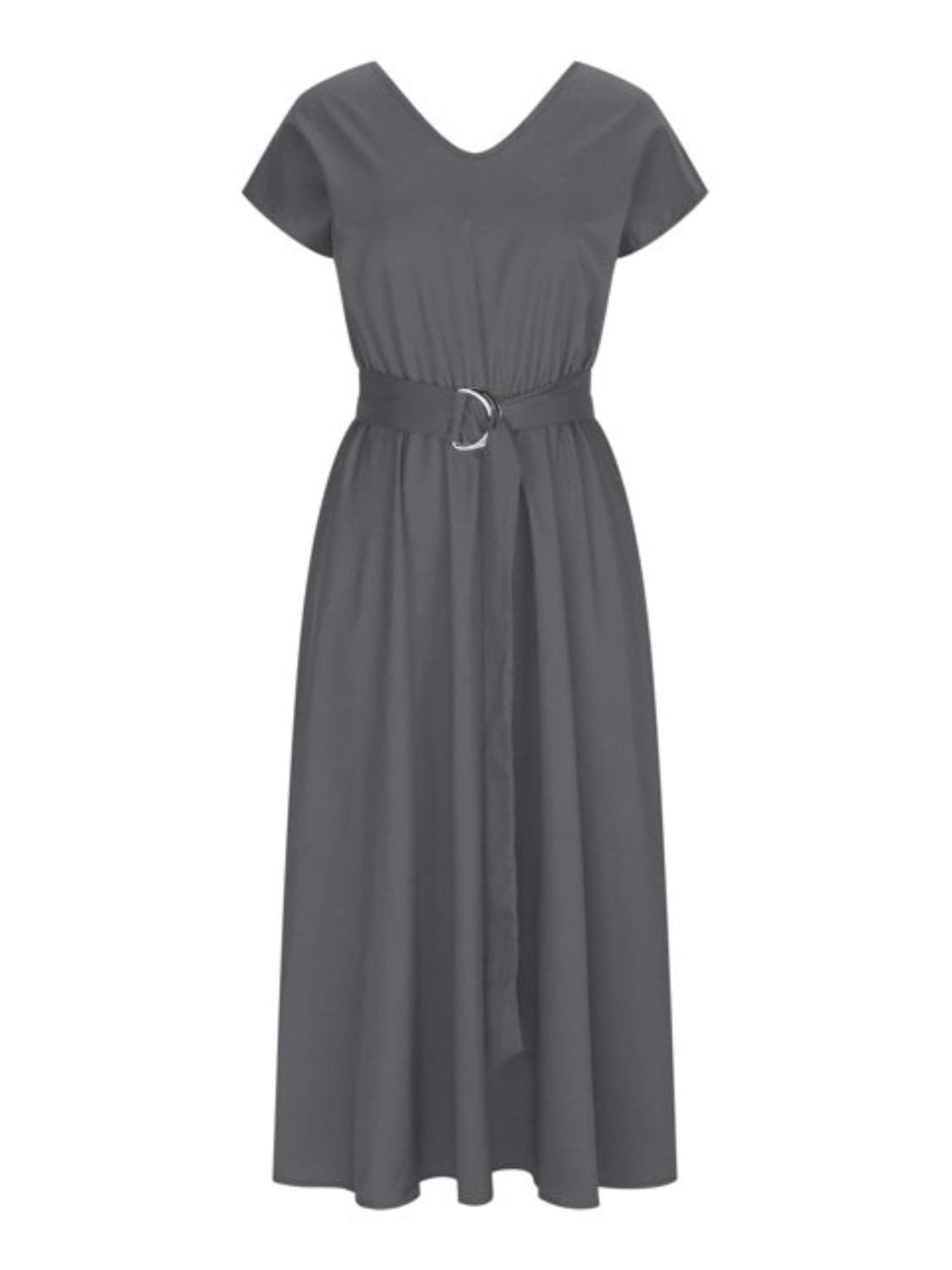 Ruched V-Neck Cap Sleeve Dress.