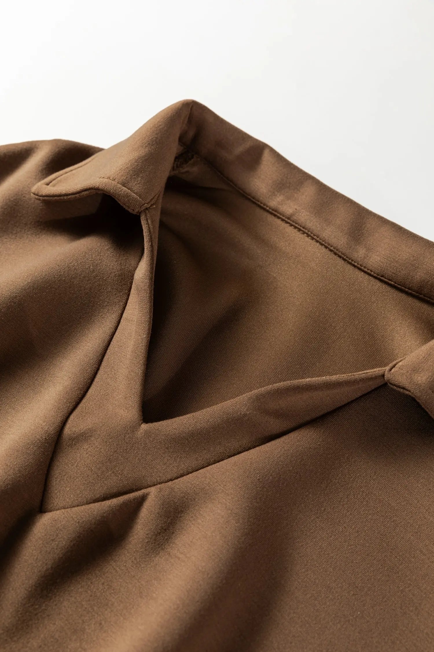 Coffee Solid Color V Neck Top And High Waist Pants Set Dear-Lover Dropshipping