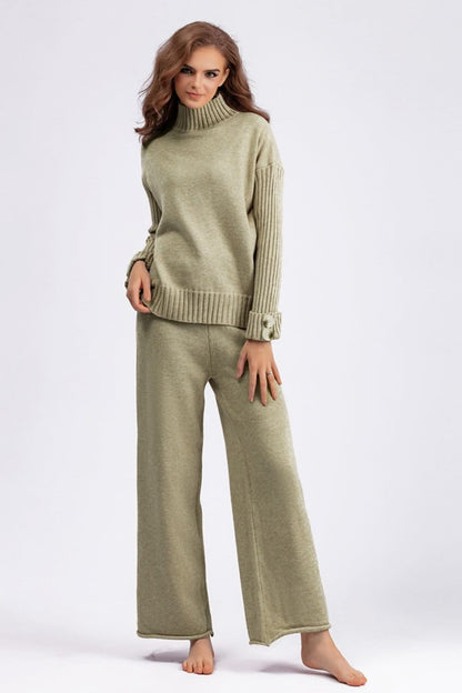 Chic Basic High-Low Turtleneck Sweater Set with Pants