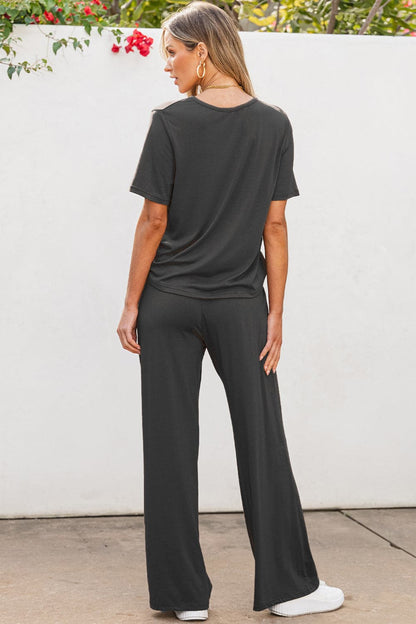 Round Neck Short Sleeve Top and Pants Set.