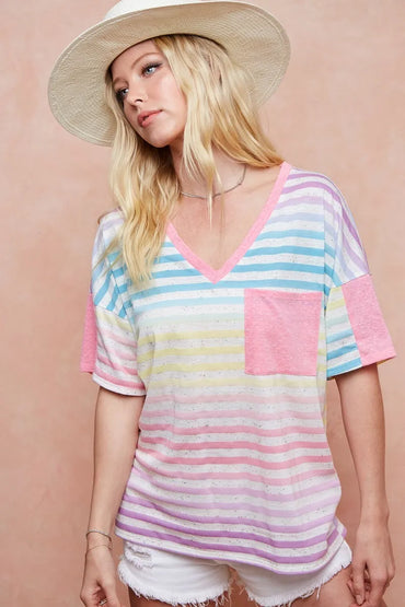 BiBi Rainbow Stripe Printed Triblend Knit Top - Love Salve 