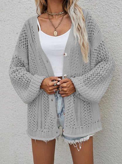 Openwork Button Front Cardigan.