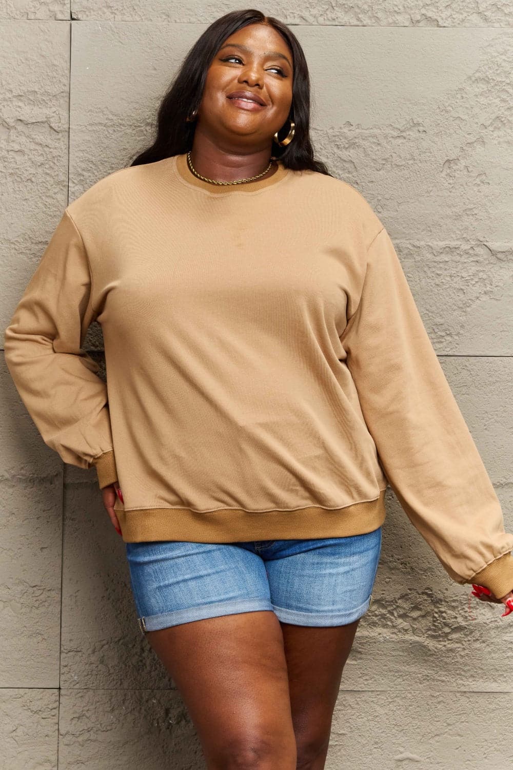 Cozy chic round neck long sleeve sweatshirt