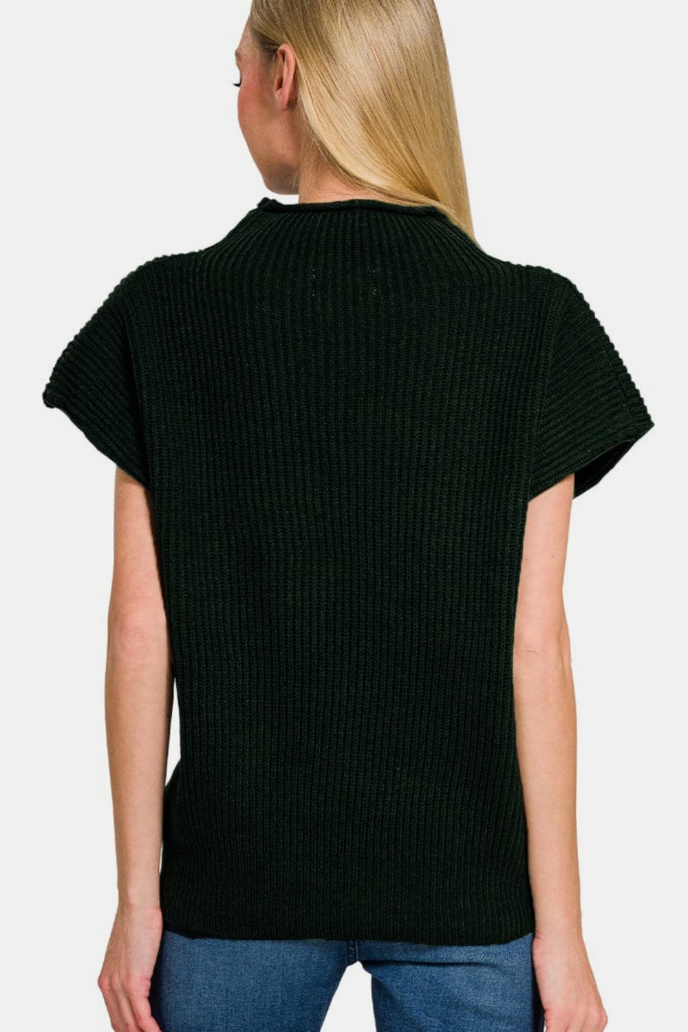 Zenana Short Sleeve Mock Neck Sweater.