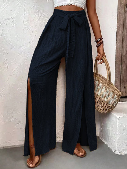 Tied Slit Wide Leg Pants.