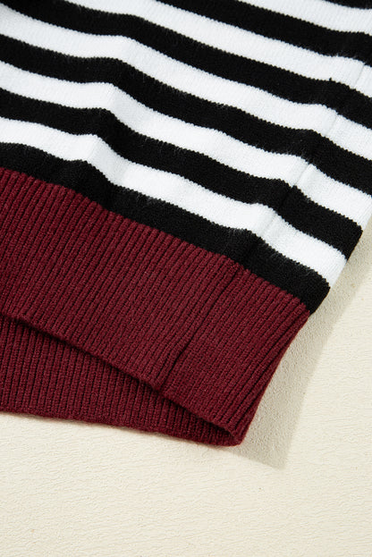 Black Striped Panel Colorblock Sleeve Chic Cozy Sweater