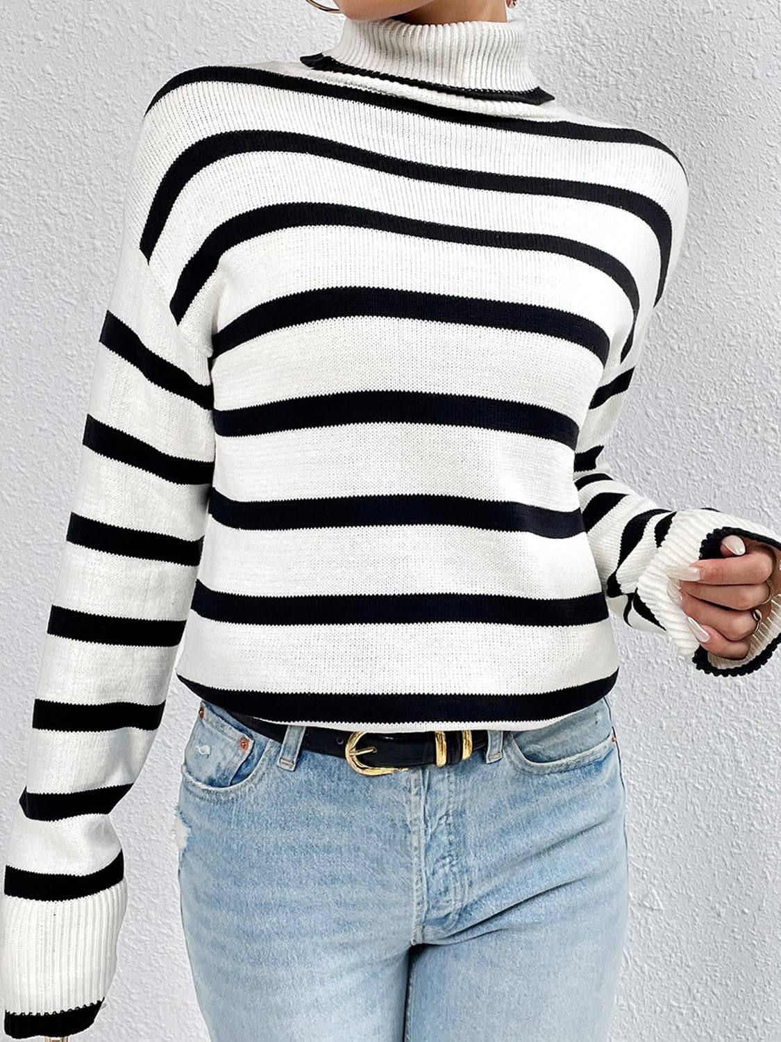 Striped Turtleneck Long Sleeve Sweater.