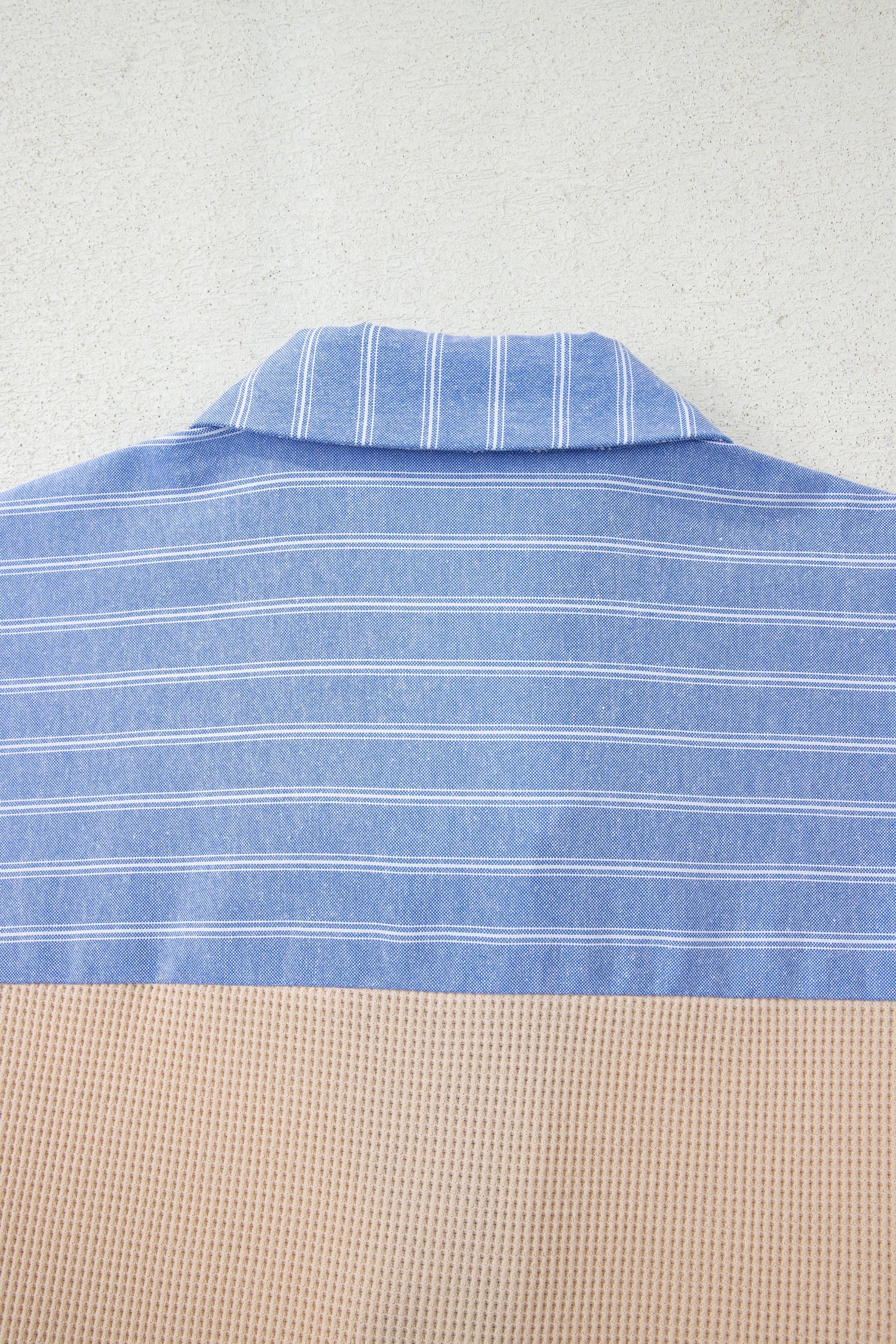 Plus Size Parchment Striped Waffle Knit Collared Top With Contrast Trim Dear-Lover Dropshipping