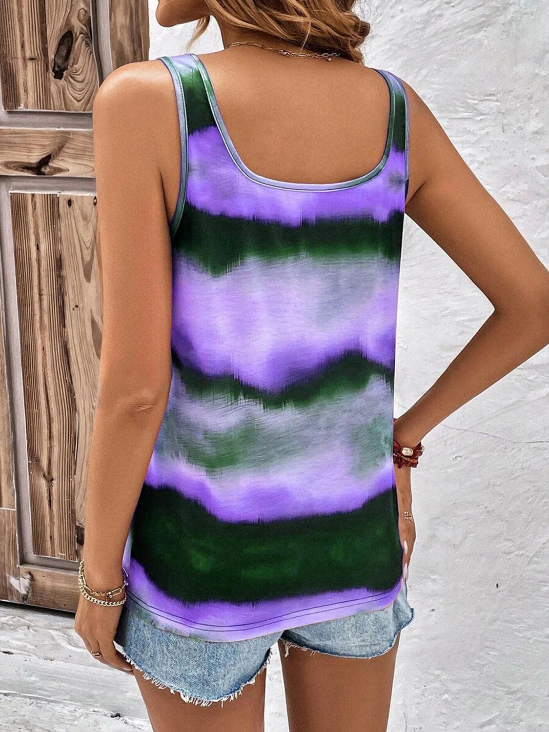 Tie-Dye Scoop Neck Wide Strap Tank.