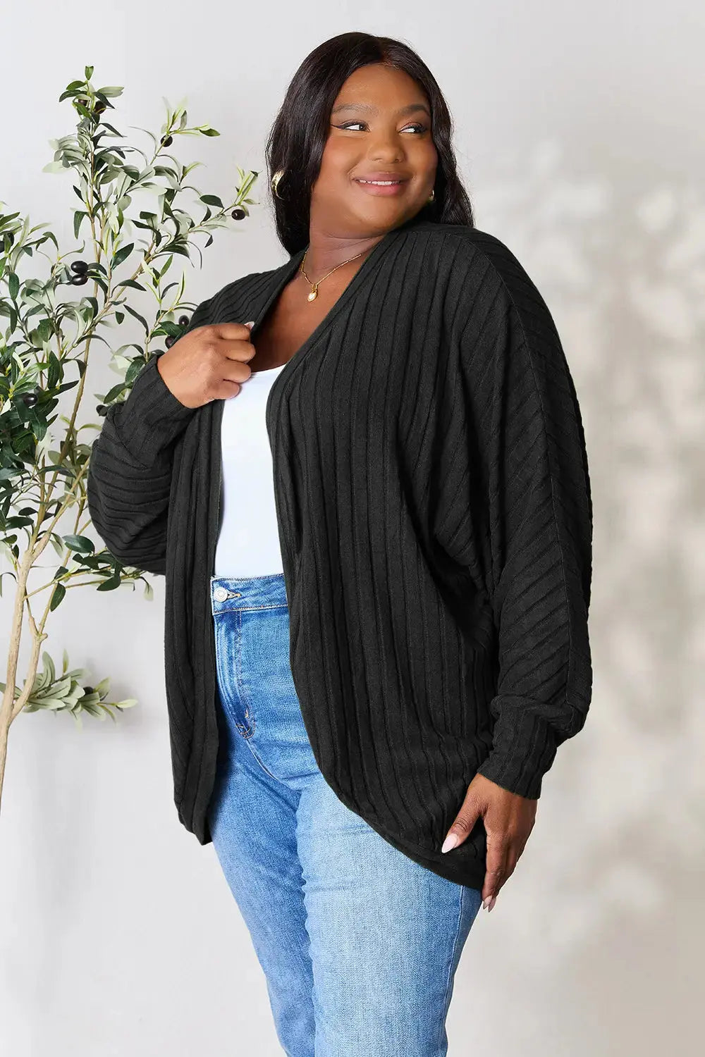 Basic Bae Full Size Ribbed Cocoon Cardigan - Love Salve