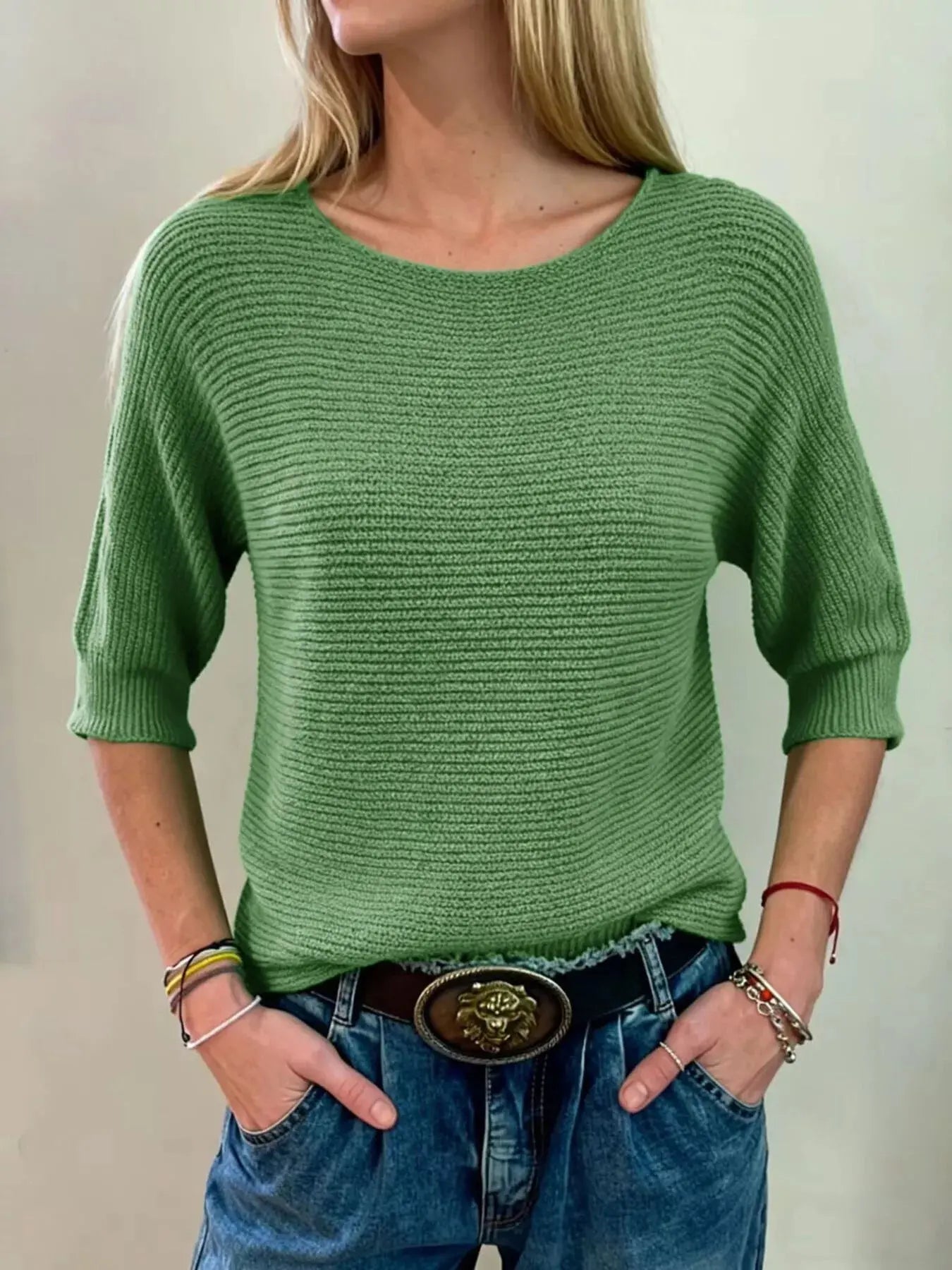 Full Size Ribbed Knit Round Neck Sweater Plus Size Simply Love