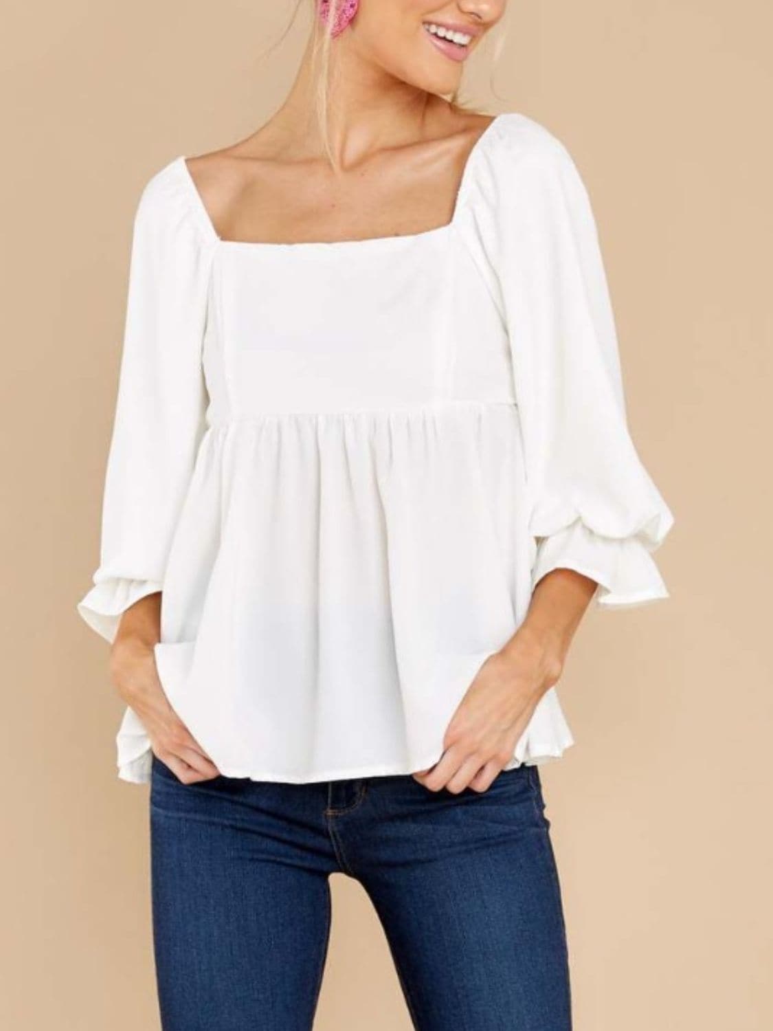 Sheer ruffled blouse with flounce sleeves