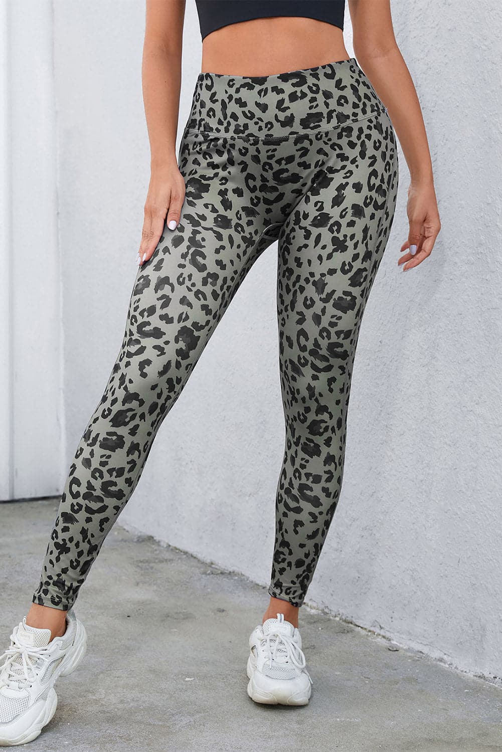 Leopard Print Wide Waistband Leggings.