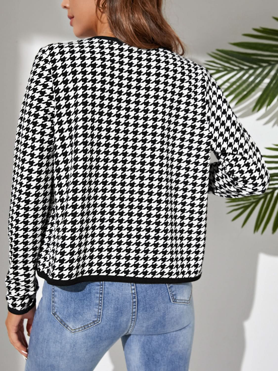 Chic houndstooth open front jacket