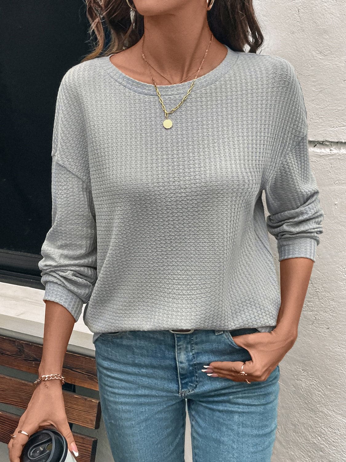 Casual chic long sleeve t-shirt with dropped shoulders