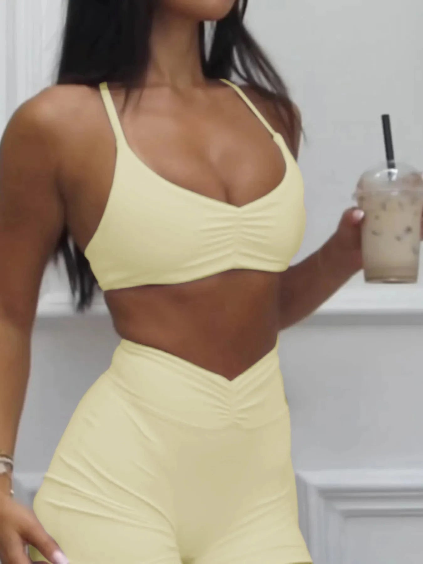 Ruched Sports Bra and High-Waisted Shorts Active Set Coco’s Tee Boutique