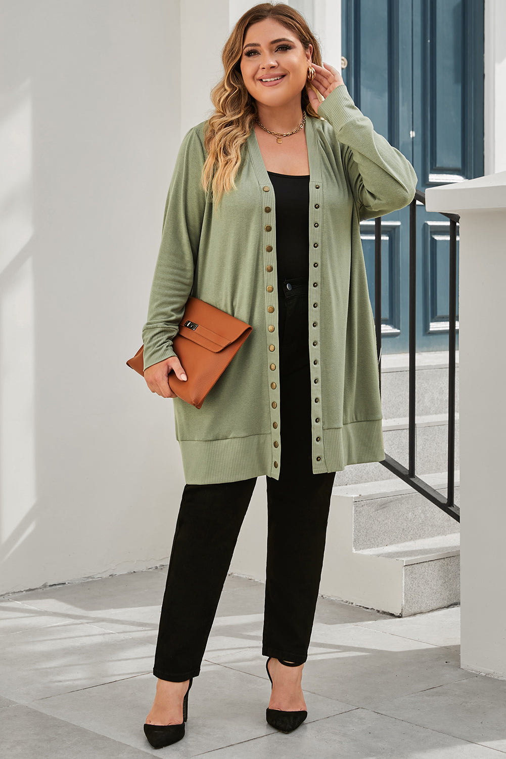 Chic green plus size cardigan