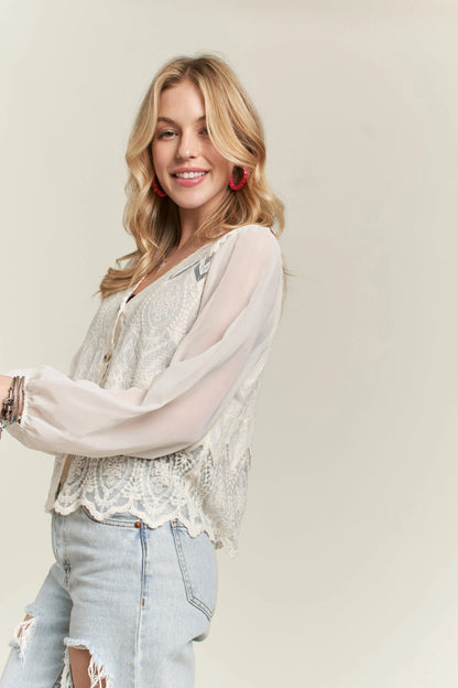 ADORA Button Down Embroidered Blouse for Elegant Style - Love Salve 