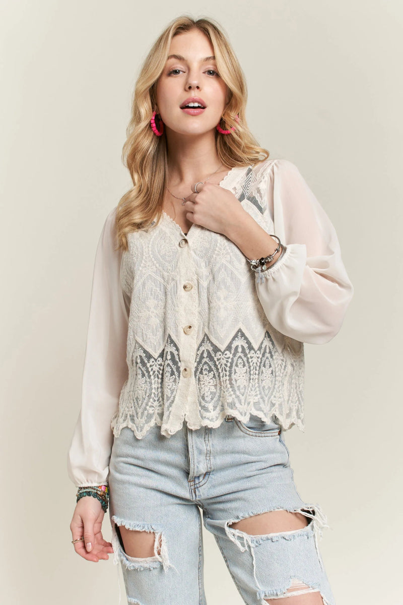 ADORA Button Down Embroidered Blouse for Elegant Style - Love Salve 