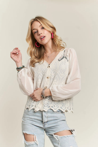 ADORA Button Down Embroidered Blouse for Elegant Style - Love Salve 