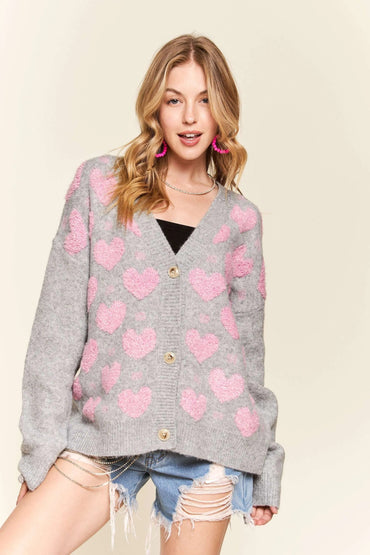 ADORA Button Down Heart Sweater Cardigan - Love Salve