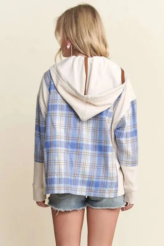 ADORA Button Down Plaid Hoodie Shacket - Love Salve