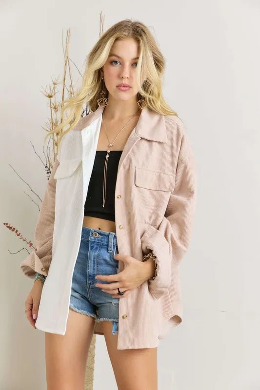 ADORA Color Block Corduroy Shacket - Love Salve