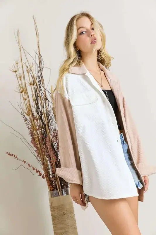 ADORA Color Block Corduroy Shacket - Love Salve