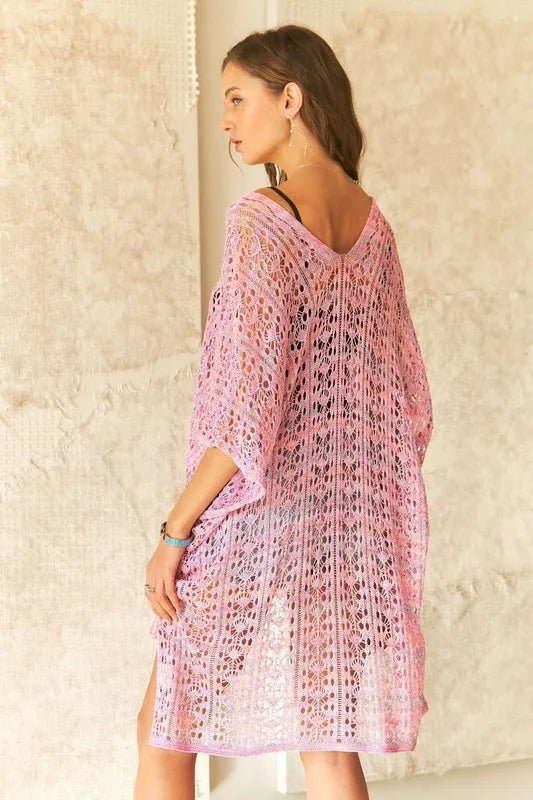 Adora Crochet Cover Up Tunic Top Sheer High Low Openwork Summer Beachwear - Love Salve 
