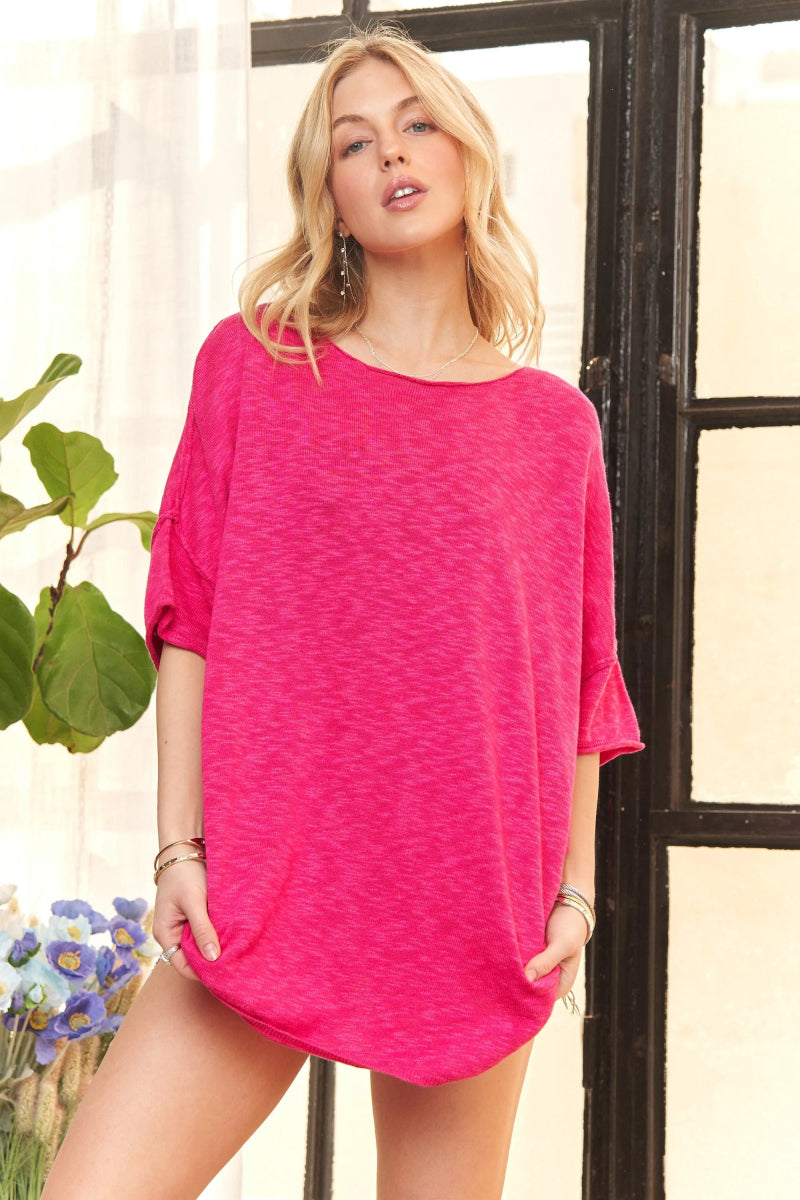 ADORA Drop Shoulder Loose Fit Knit Tunic Top for Women - Love Salve 