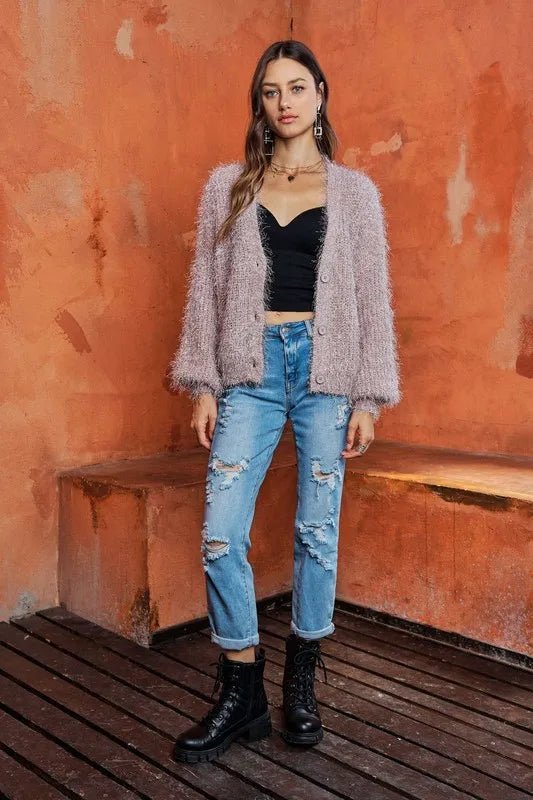 ADORA Fuzzy Sweater Cardigan - Love Salve