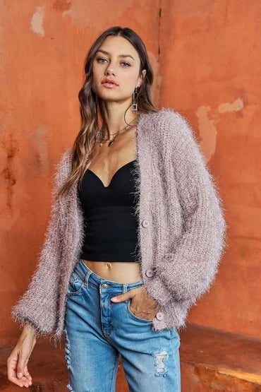 ADORA Fuzzy Sweater Cardigan - Love Salve