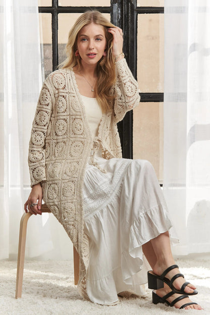 ADORA Long Sleeves Crochet Elastic Cardigan - Love Salve