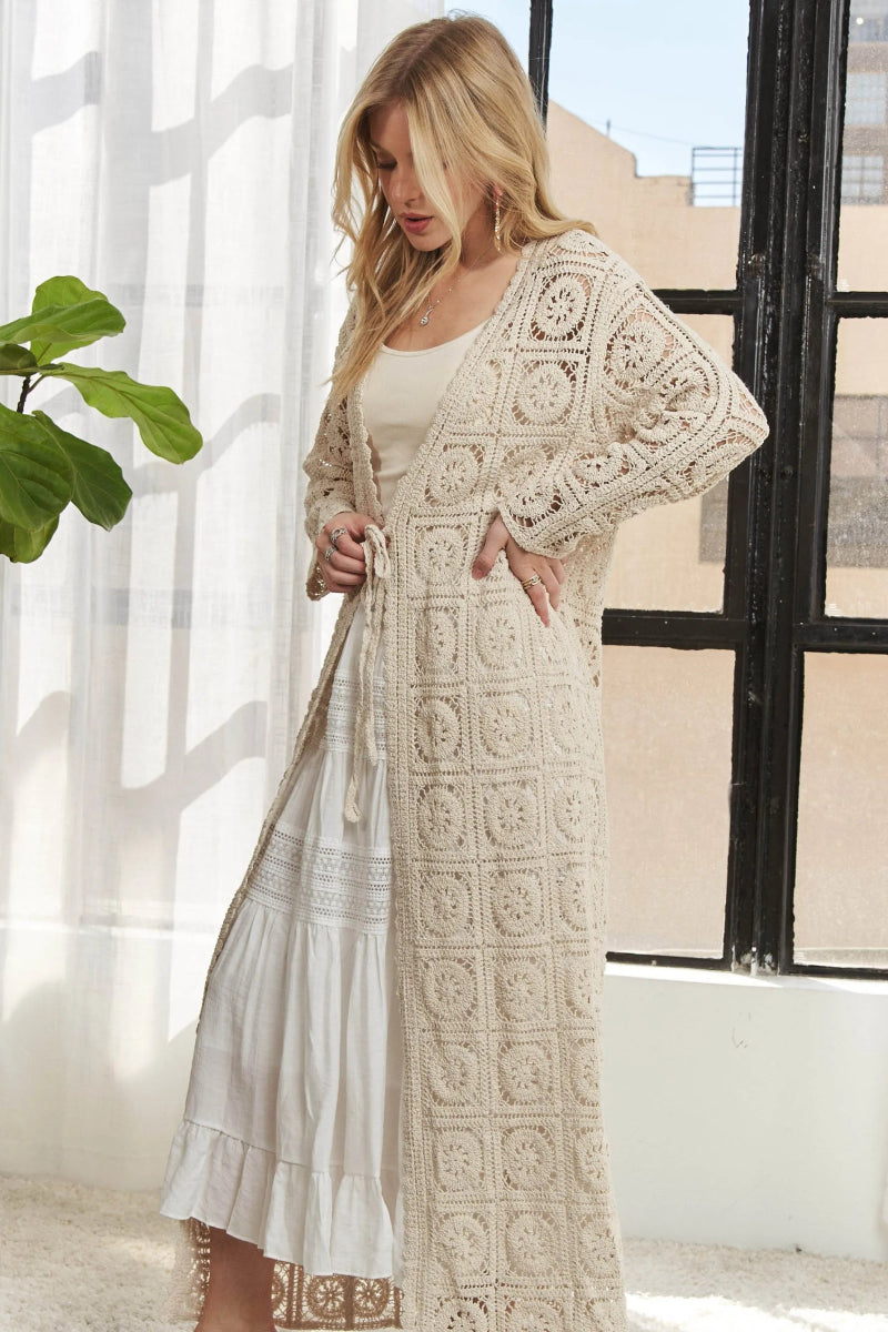 ADORA Long Sleeves Crochet Elastic Cardigan - Love Salve