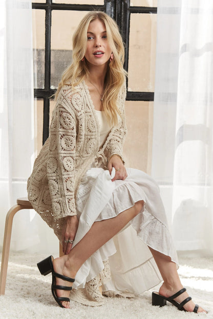 ADORA Long Sleeves Crochet Elastic Cardigan - Love Salve
