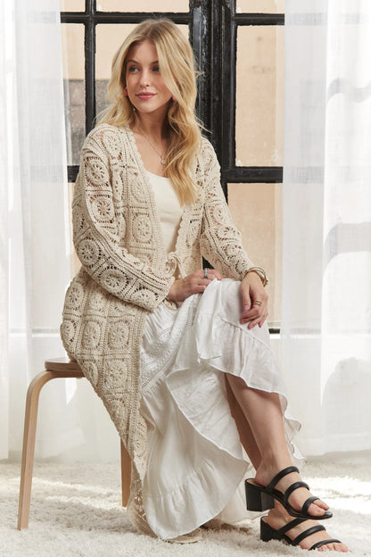 ADORA Long Sleeves Crochet Elastic Cardigan - Love Salve